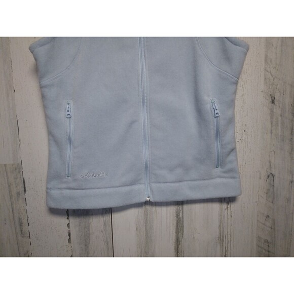 Columbia Fleece Vest Jacket Womens Medium Light Blue Full Zip High Neck pockets - Picture 2 of 7